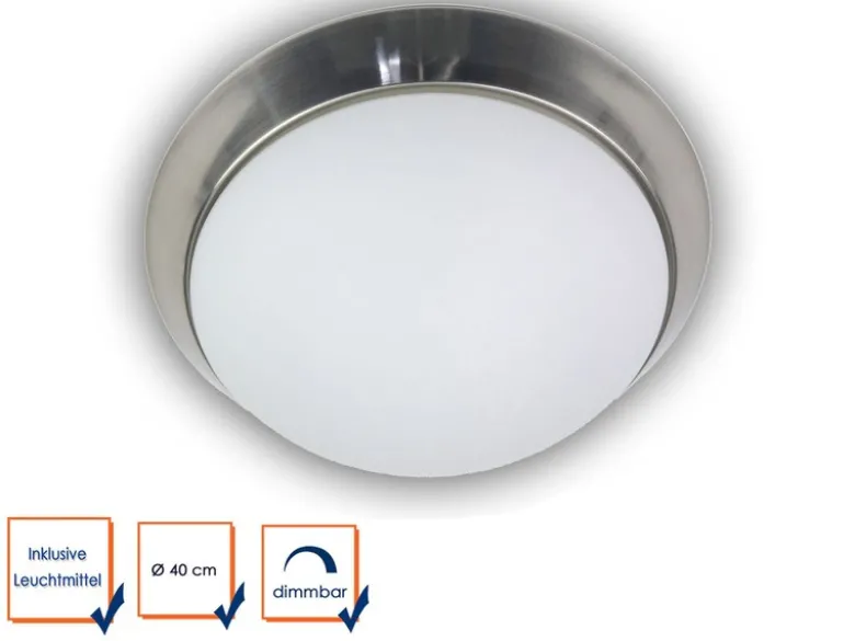 LED Deckenleuchte / Deckenschale, Opalglas matt, Dekorring Nickel matt, Ø 40cm