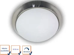 LED Deckenleuchte / Deckenschale, Opalglas matt, Dekorring Nickel matt, Ø 50cm
