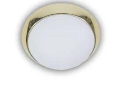 LED Deckenleuchte Deckenschale Opalglas matt, Dekorring Messing poliert, Ø 30cm