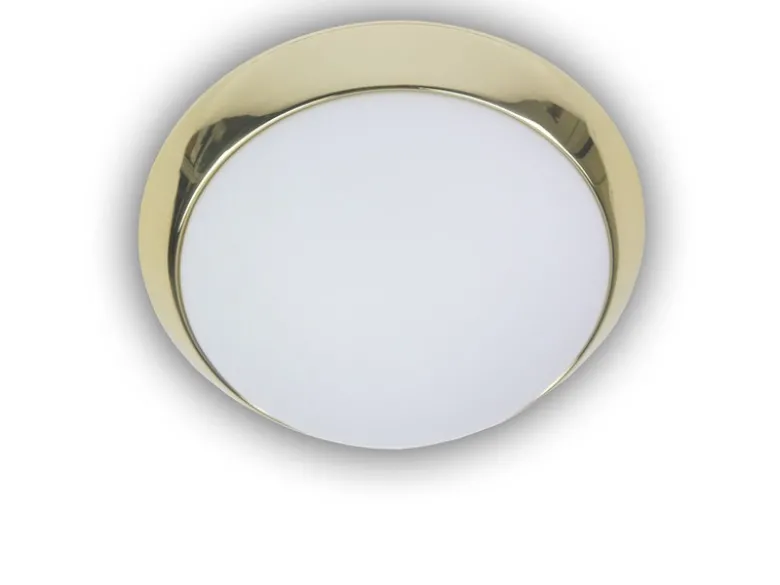 LED Deckenleuchte Deckenschale Opalglas matt, Dekorring Messing poliert, Ø 30cm