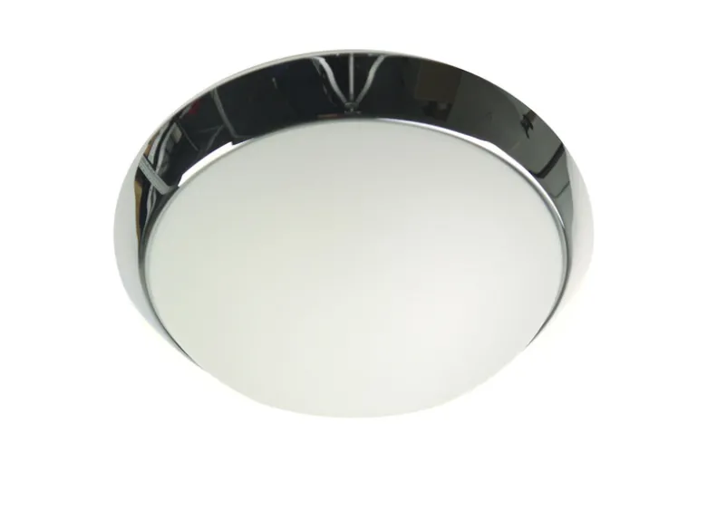 LED Deckenleuchte / Deckenschale rund, Opalglas matt, Dekorring Chrom, Ø 25cm