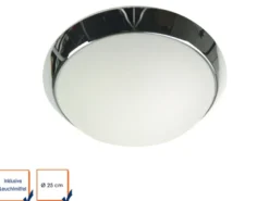 LED Deckenleuchte / Deckenschale rund, Opalglas matt, Dekorring Chrom, Ø 25cm