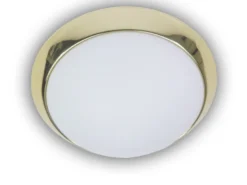 LED Deckenleuchte Deckenschale Opalglas matt, Dekorring Messing poliert, Ø 40cm