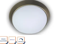 LED Deckenleuchte / Deckenschale, Opalglas matt, Dekorring Altmessing, Ø 50cm