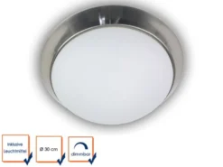 LED Deckenleuchte / Deckenschale, Opalglas matt, Dekorring Nickel matt, Ø 30cm