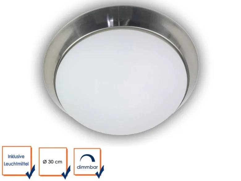 LED Deckenleuchte / Deckenschale, Opalglas matt, Dekorring Nickel matt, Ø 30cm