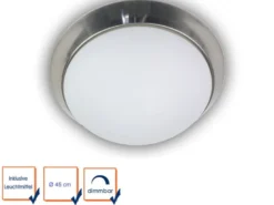 LED Deckenleuchte / Deckenschale, Opalglas matt, Dekorring Nickel matt, Ø 45cm