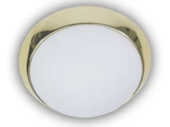 LED Deckenleuchte Deckenschale Opalglas matt, Dekorring Messing poliert, Ø 45cm