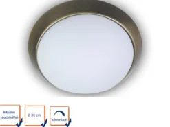 LED Deckenleuchte / Deckenschale, Opalglas matt, Dekorring Altmessing, Ø 35cm