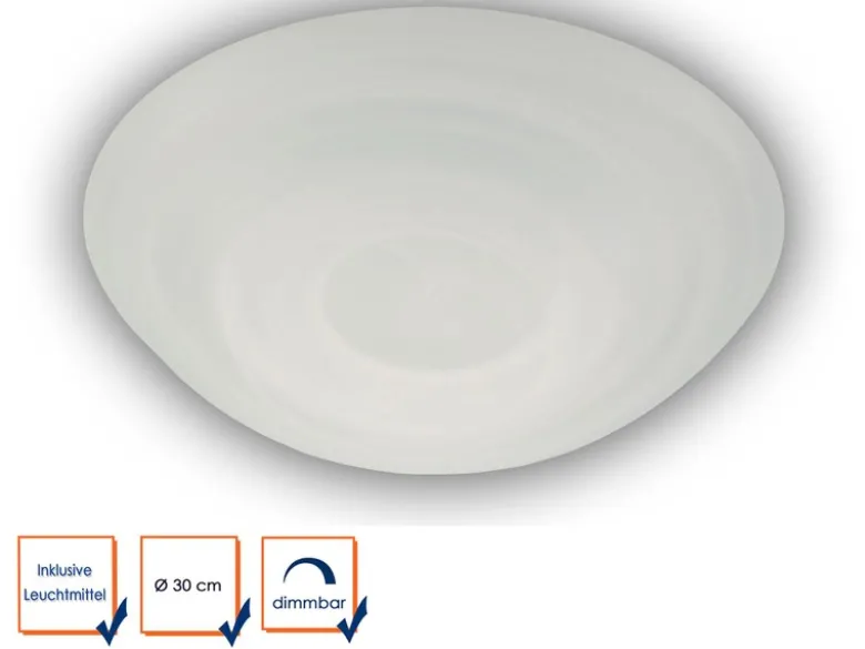 LED Deckenleuchte dimmbar, Deckenschale rund, Glas Alabaster, Ø 30cm