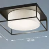 LED Deckenleuchte eckig groß mit Leinen Stoffschirm Beige, Quadrat 60cm