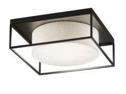 LED Deckenleuchte eckig groß mit Leinen Stoffschirm Beige, Quadrat 60cm