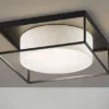 LED Deckenleuchte eckig groß mit Leinen Stoffschirm Beige, Quadrat 50cm