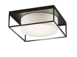 LED Deckenleuchte eckig groß mit Leinen Stoffschirm Beige, Quadrat 50cm