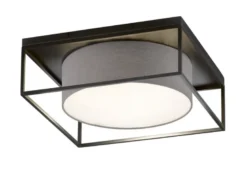 LED Deckenleuchte eckig groß mit Leinen Stoffschirm Grau, Quadrat 60cm
