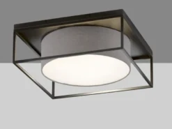 LED Deckenleuchte eckig groß mit Leinen Stoffschirm Grau, Quadrat 60cm