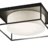 LED Deckenleuchte eckig groß mit Leinen Stoffschirm Beige, Quadrat 70cm