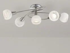 LED Deckenleuchte ELLIOTT 5-flammig, Glasschirme satiniert, Breite 62,4cm