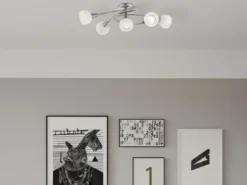 LED Deckenleuchte ELLIOTT 5-flammig, Glasschirme satiniert, Breite 62,4cm