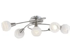LED Deckenleuchte ELLIOTT 5-flammig, Glasschirme satiniert, Breite 62,4cm