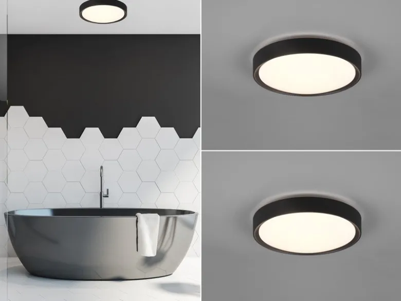 LED Deckenleuchte 2er Set in Schwarz matt IP44 Badlampen, Ø 33cm