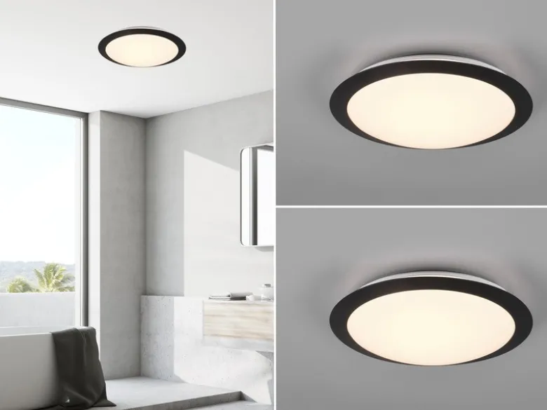LED Deckenleuchte 2er Set in Schwarz IP44 Badlampen, Ø 29cm