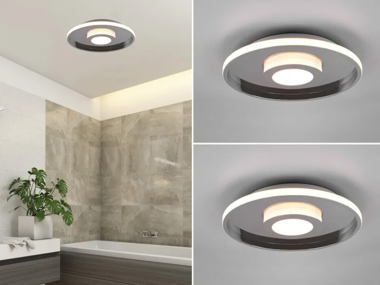 LED Deckenleuchte 2er Set Silber Chrom mit Switch Dimmer IP44, Ø 30cm