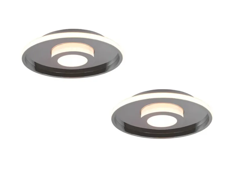 LED Deckenleuchte 2er Set Silber Chrom mit Switch Dimmer IP44, Ø 30cm