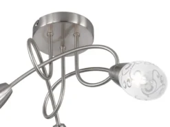 LED Deckenleuchte 3-flammig dimmbar, Silber mit Dekorglas satiniert, Ø 47cm
