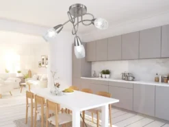 LED Deckenleuchte 3-flammig dimmbar, Silber mit Dekorglas satiniert, Ø 47cm