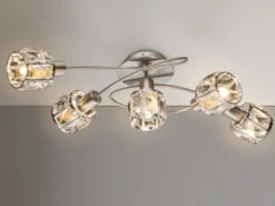 LED Deckenleuchte 5-flammig mit Glaskristallen Silber matt, Breite 61,5cm