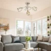 LED Deckenleuchte 3-flammig mit Glaskristallen Silber matt, Ø 38cm