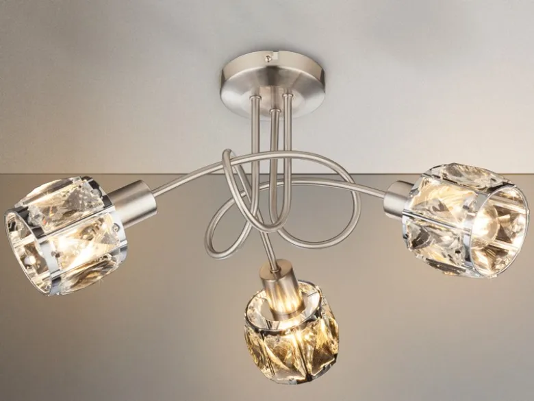 LED Deckenleuchte 3-flammig mit Glaskristallen Silber matt, Ø 38cm