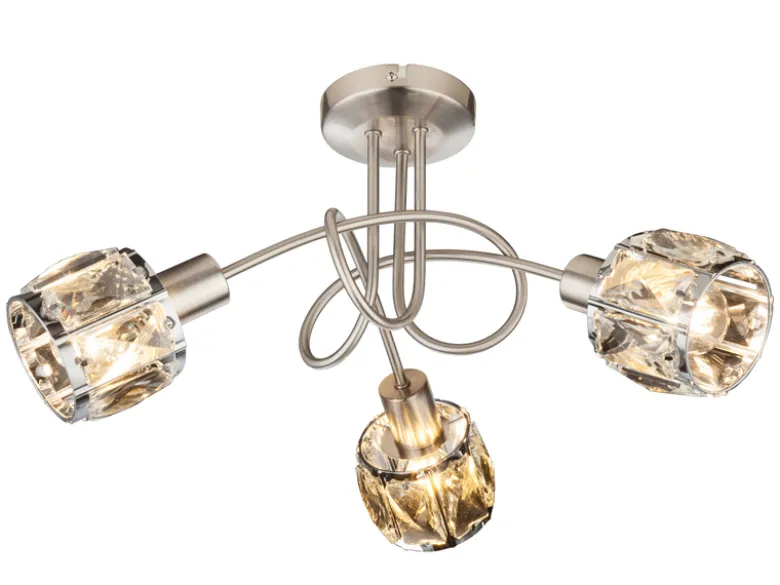 LED Deckenleuchte 3-flammig mit Glaskristallen Silber matt, Ø 38cm