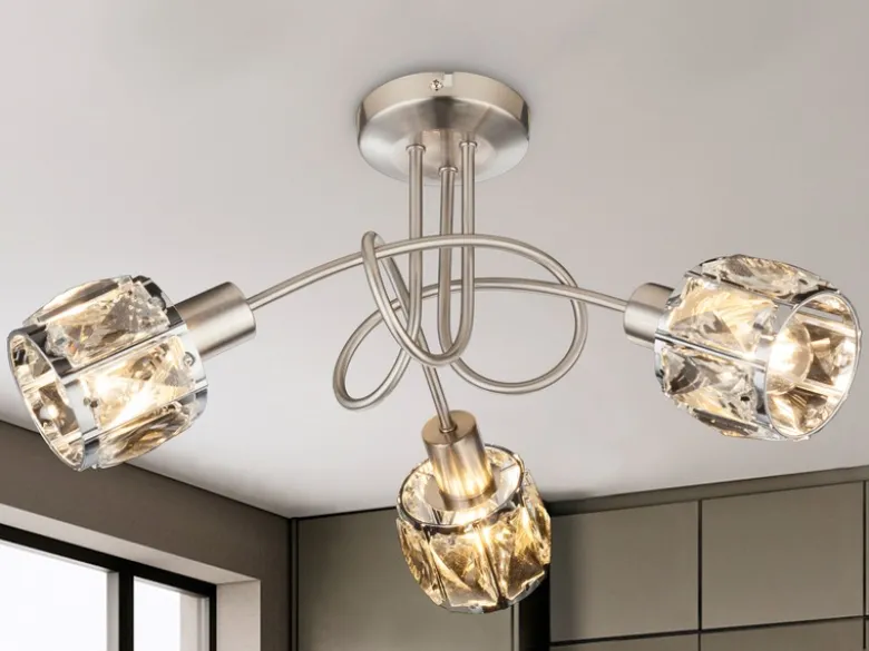 LED Deckenleuchte 3-flammig mit Glaskristallen Silber matt, Ø 38cm