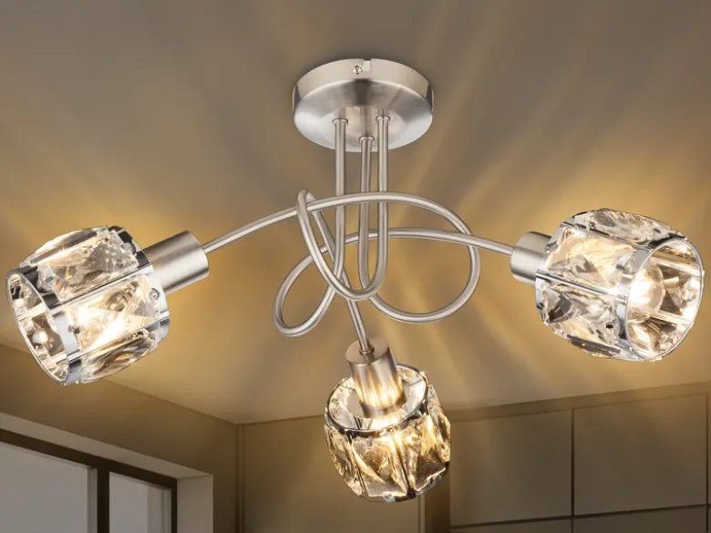 LED Deckenleuchte 3-flammig mit Glaskristallen Silber matt, Ø 38cm