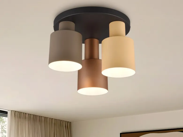 LED Deckenleuchte 3-flammig mit Metall Lampenschirmen bunt, Ø 37cm