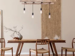 LED Deckenleuchte 4-flammig mit Leiter Holzbalken, Breite 115cm