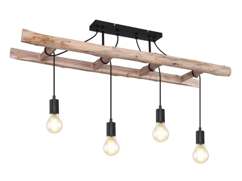 LED Deckenleuchte 4-flammig mit Leiter Holzbalken, Breite 115cm