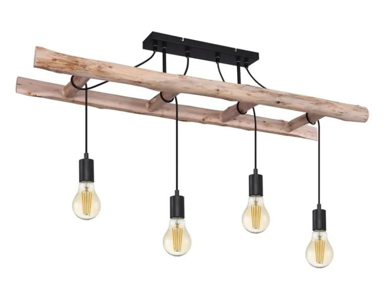 LED Deckenleuchte 4-flammig mit Leiter Holzbalken, Breite 115cm