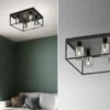 LED Deckenleuchte 4-flammig Schwarz mit Rauchglas, Quadrat 45cm