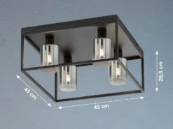 LED Deckenleuchte 4-flammig Schwarz mit Rauchglas, Quadrat 45cm