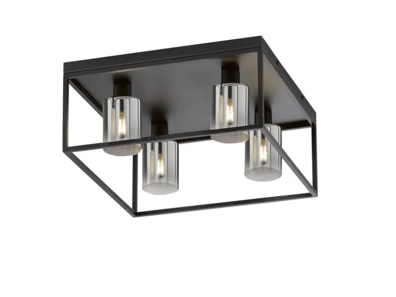 LED Deckenleuchte 4-flammig Schwarz mit Rauchglas, Quadrat 45cm
