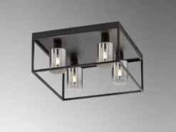 LED Deckenleuchte 4-flammig Schwarz mit Rauchglas, Quadrat 45cm