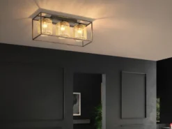 LED Deckenleuchte 3-flammig Schwarz Gold dimmbar über Schalter, Breite 83cm