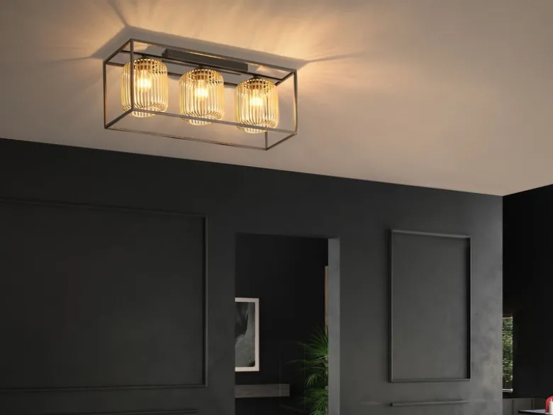 LED Deckenleuchte 3-flammig Schwarz Gold dimmbar über Schalter, Breite 83cm