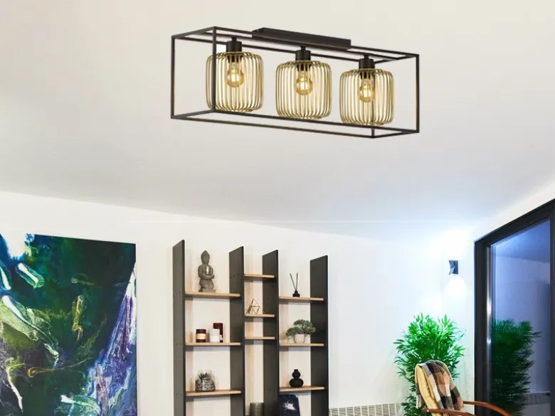 LED Deckenleuchte 3-flammig Schwarz Gold dimmbar über Schalter, Breite 83cm