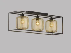 LED Deckenleuchte 3-flammig Schwarz Gold dimmbar über Schalter, Breite 83cm