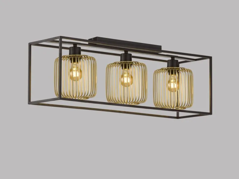 LED Deckenleuchte 3-flammig Schwarz Gold dimmbar über Schalter, Breite 83cm