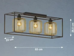 LED Deckenleuchte 3-flammig Schwarz Gold dimmbar über Schalter, Breite 83cm